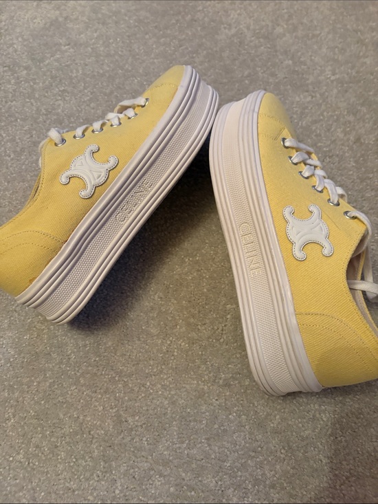 Celine Shoes - Authentic Celine Platform Yellow Platform Canvas Sneakers